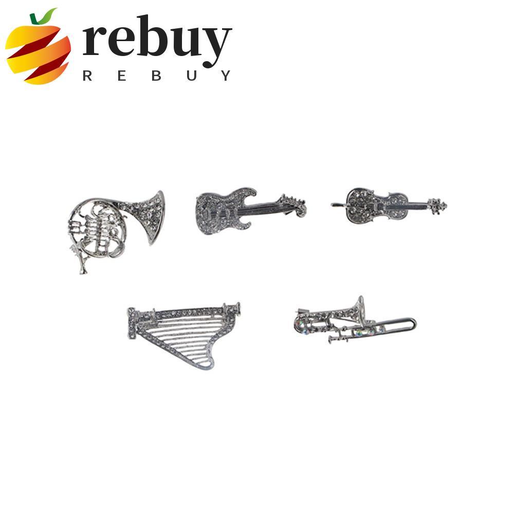 REBUY1 Broche Feminino Acessórios De Roupas Sax Violino Trombone Guitarra Luxo Sentido Música Pontuação