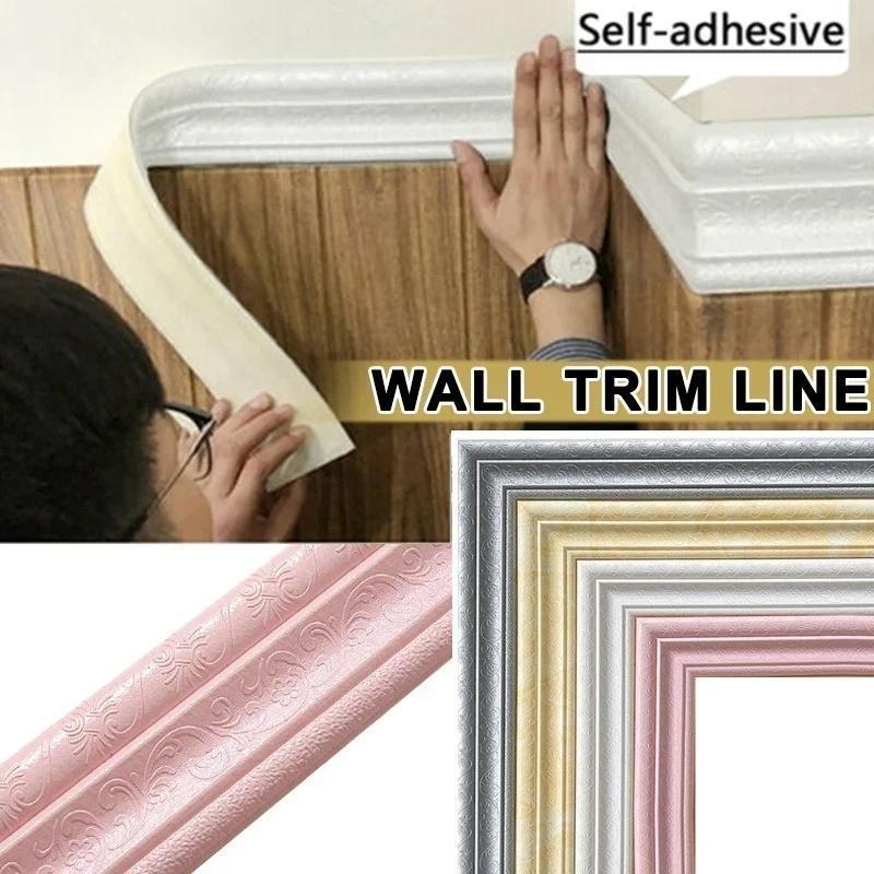 3D Auto-Adesivo Cintura Papel De Parede Decoração Espuma Quadro Tira Impermeável Rodapé Fita