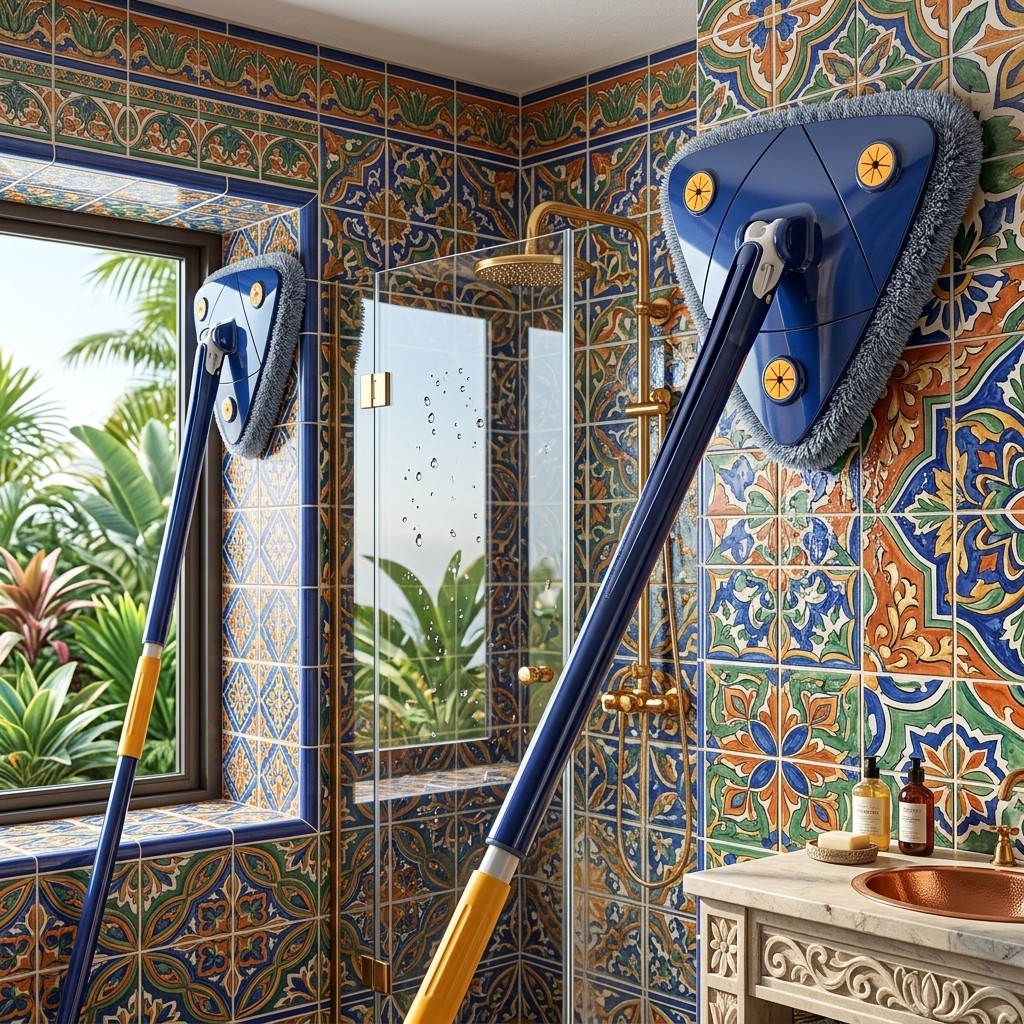 Mop Esfregao Triangulo Cabo Longo 130cm Limpa Vidro Azulejo E Janela Esfregona Microfibra Absorve Agua Bivolt