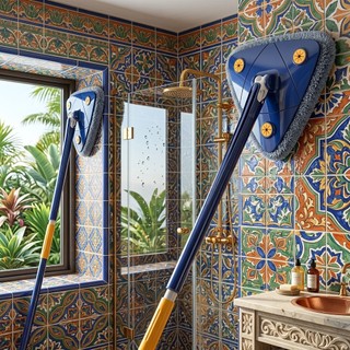 Mop Esfregao Triangulo Cabo Longo 130cm Limpa Vidro Azulejo E Janela Esfregona Microfibra Absorve Agua Bivolt