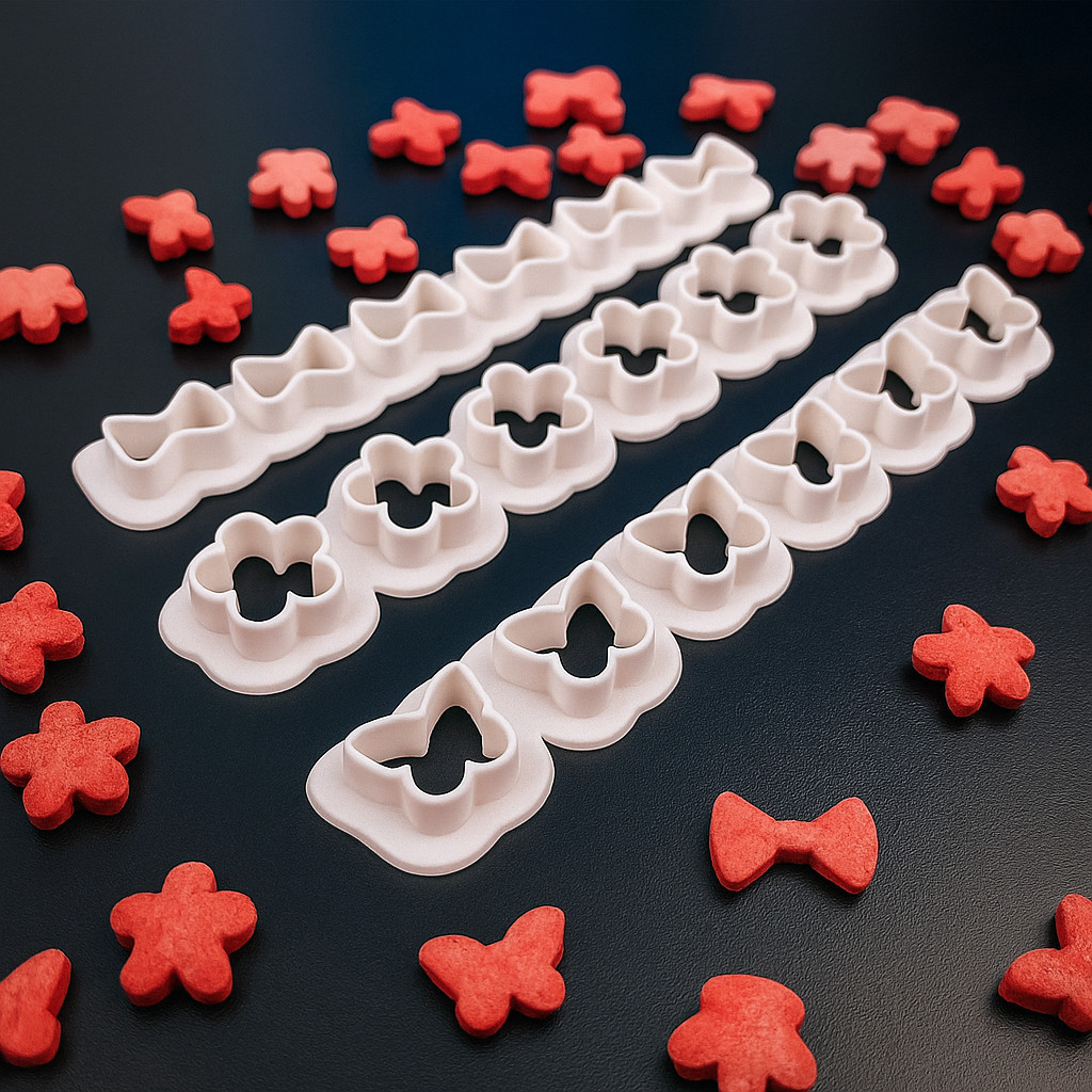 Kit Cortador Régua Miniatura Borboleta Laço Flor para Confeitaria Bolo Pasta Americana e  Massa Biscuit c/3 Peças
