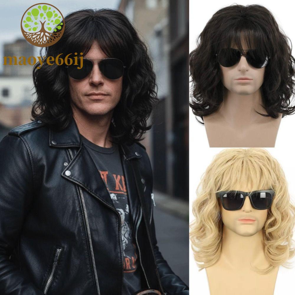 MAOYE66 Perucas Onduladas Masculinas , Sintéticas Naturais De Comprimento Médio Para Cosplay Homens , Cabelo Castanho Lo