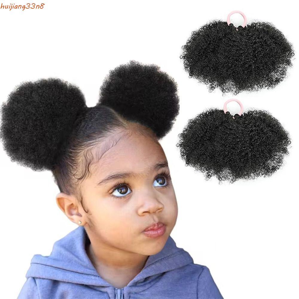 HUIJIANG 2 Peças De Rabo De Cavalo Sintético Infantil , Mini Coque De Cabelo Encaracolado Afro Preto Elástico , Natural