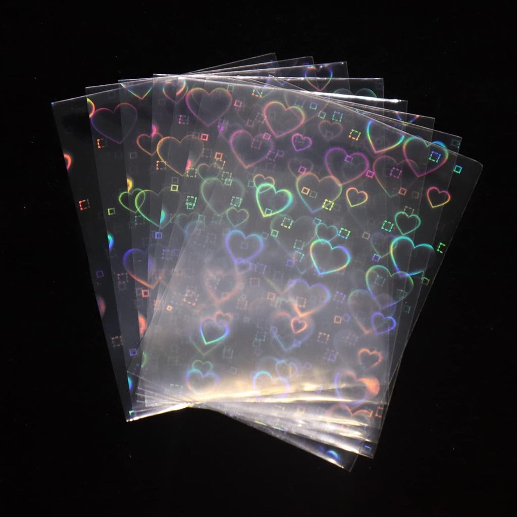 100 unidades/lote de protetores de cartas em formato de coração com efeito laser brilhante, para cartas colecionáveis, c