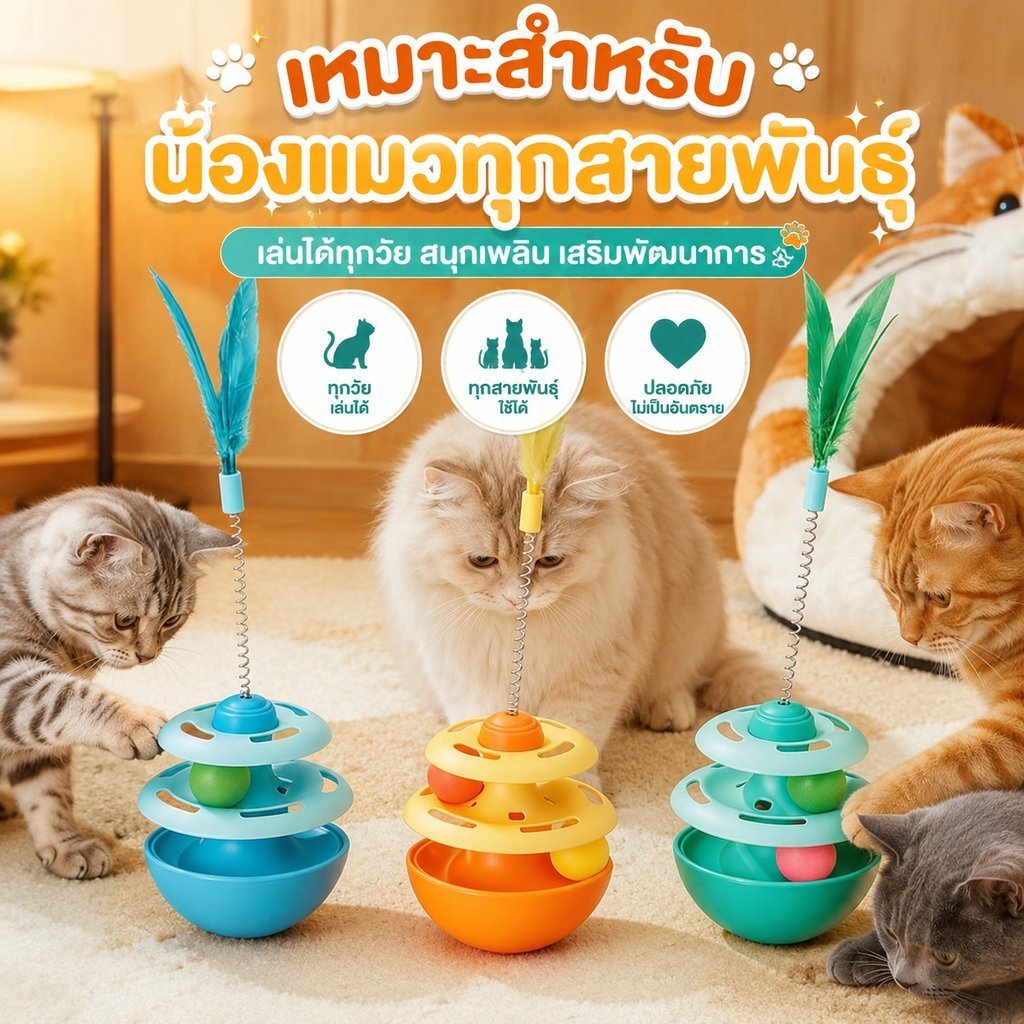 รางบอลแมว ของเล่นแมว ของเล่นแมวเขย่าไม่ล้ม รางบอลแมว ของเล่นน้องแมว รางบอลแมว ชุดของเล่นสำหรับแมวรางบอล - ภาพที่ 4