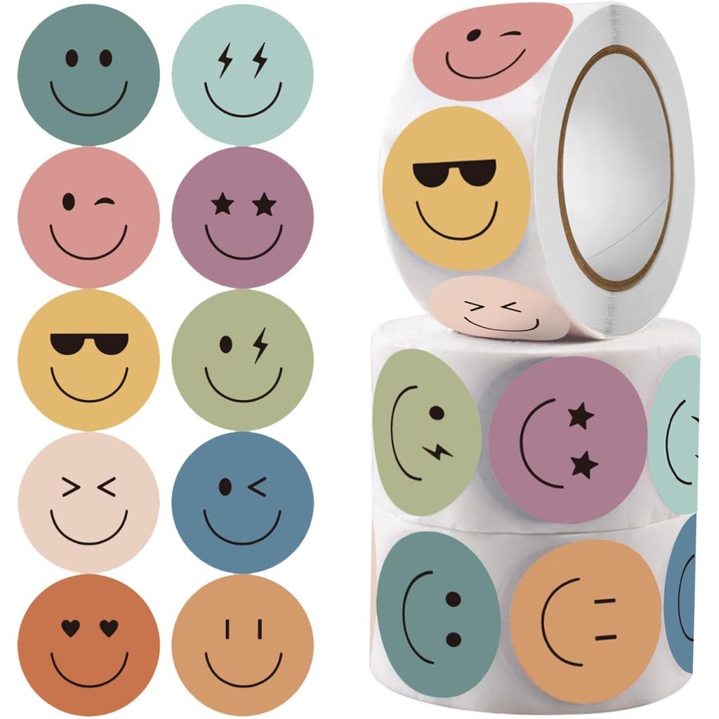 1500 Adesivos de Carinha Sorridente para Crianças, Rolos de Adesivos com 10 Estilos, Adesivos Redondos de Recompensa par