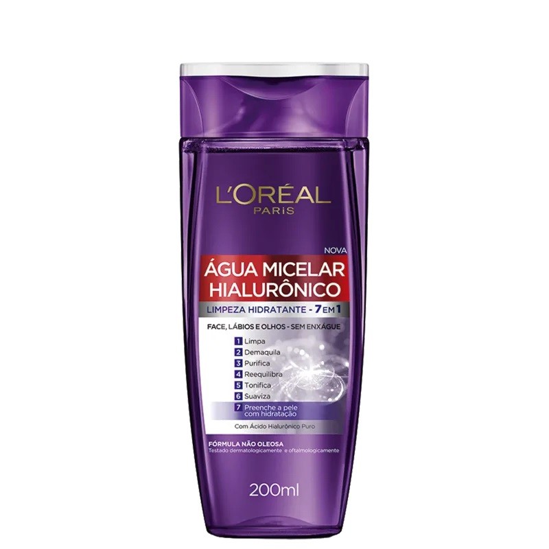 Água Micelar Loreal Paris Limpeza Facial Hialurônico 200ml
