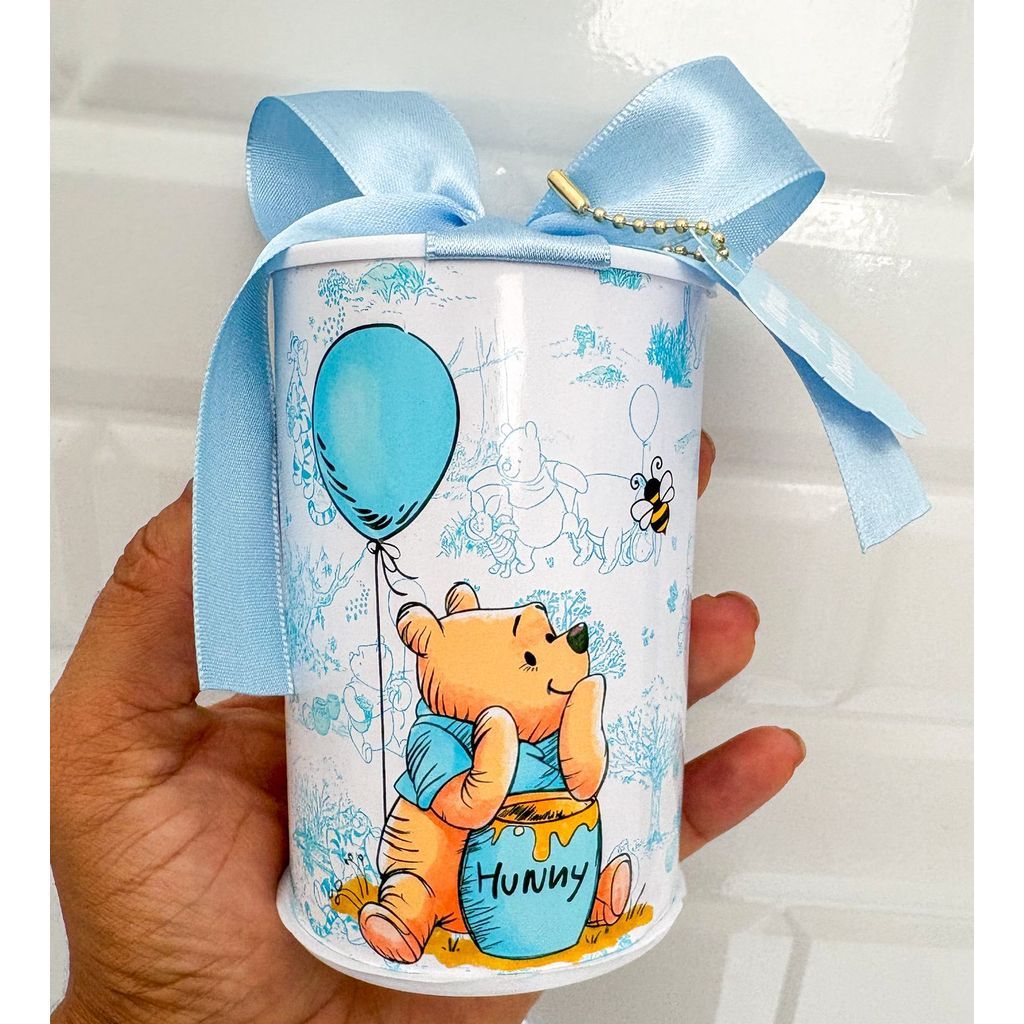 Kit Cofrinhos Personalizados Ursinho Pooh Azul Menino baby 10x6cm Lembrancinha Festa Infantil Aniversário