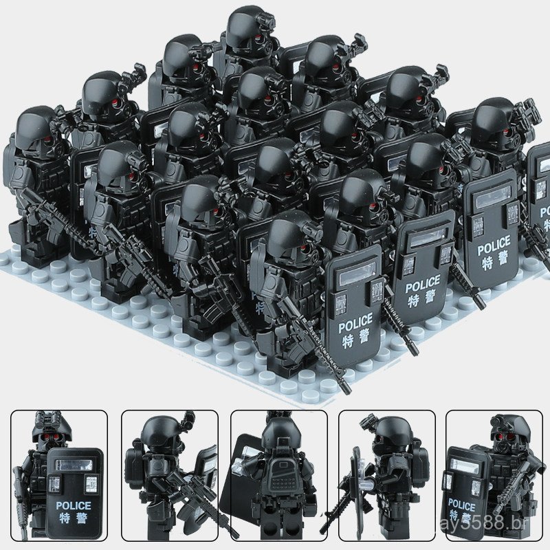 Novos blocos de montar militares populares, minifiguras de forças especiais, soldados, minifiguras de SWAT urbano, brinq