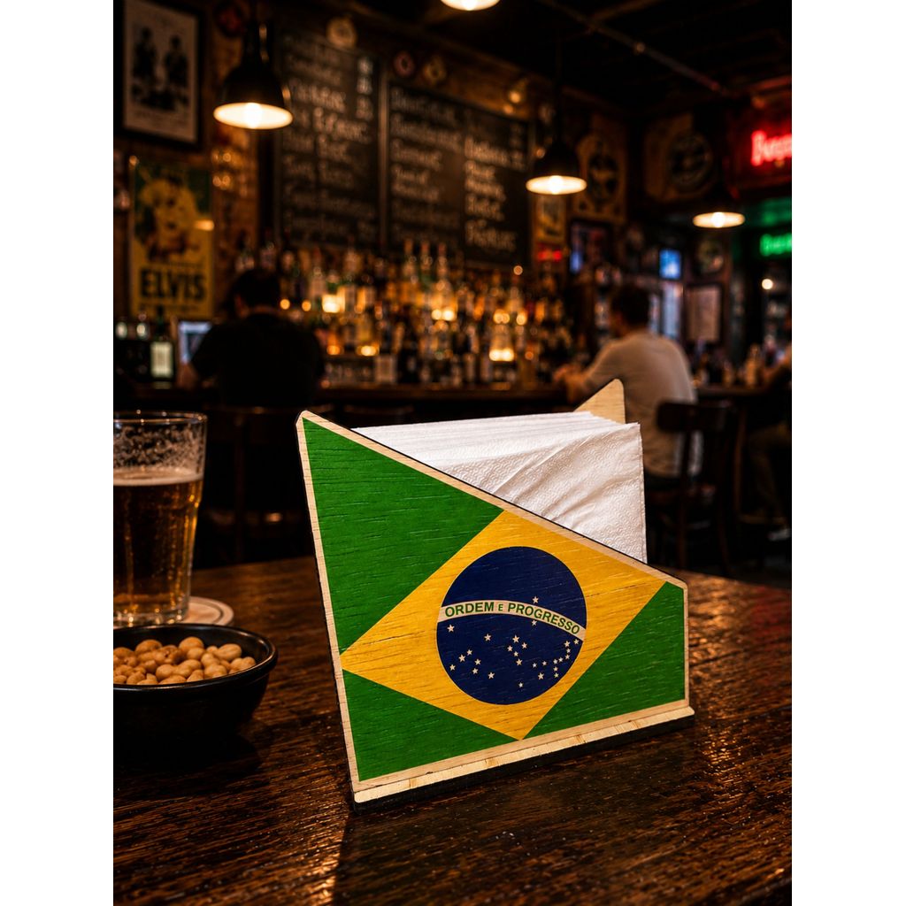 Kit 5 ou 10 Porta Guardanapos Bandeira Brasil MDF Decorativo Bar Temático Futebol Restaurante Copa