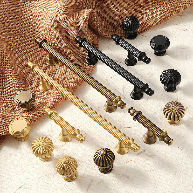 Puxadores de Cobre Dourado Modernos para Guarda-Roupa Estilo Francês, Puxador de Cobre Antigo Chinês de Furo Único para