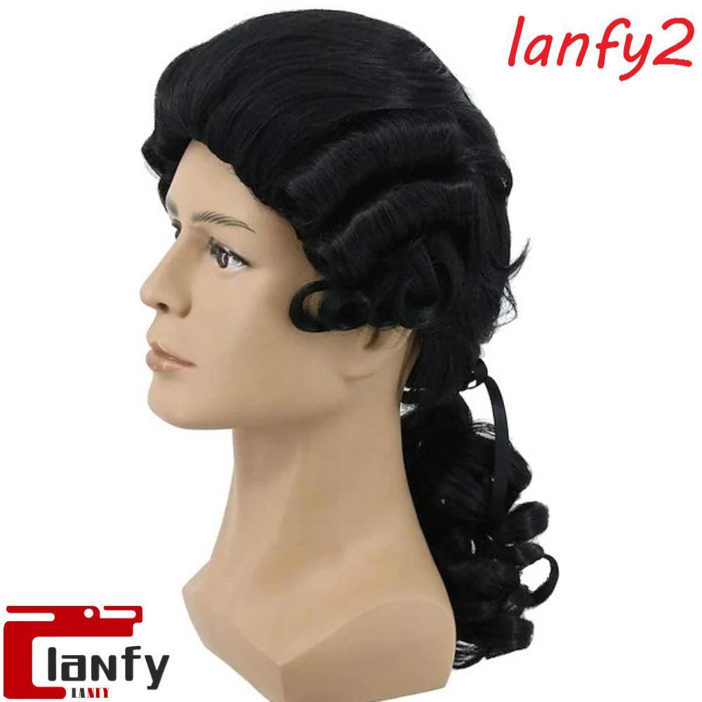 LANFY Barroco Cosplay Peruca Encaracolada , Perucas Masculinas De Luxo Advogado Juiz , Cinza Halloween Histórico Masculi