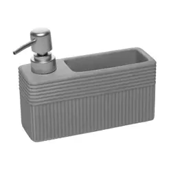 Porta Detergente Líquido 490ml Velinea Lyor com Suporte para Esponja Cinza Cerâmica Organizador de Pia Cozinha Prático