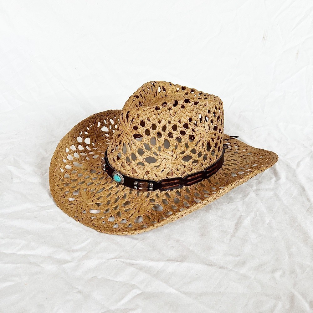 Chapéu de cavaleiro de cowboy ocidental, chapéu de palha estilo Country de cowboy para mulheres/homens, chapéu retrô de