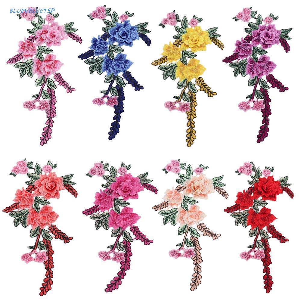 BLUEVELVETSP Patch 3D Luxo Emblema Vestuário Costura Peônia Flor Cheongsam Bordado