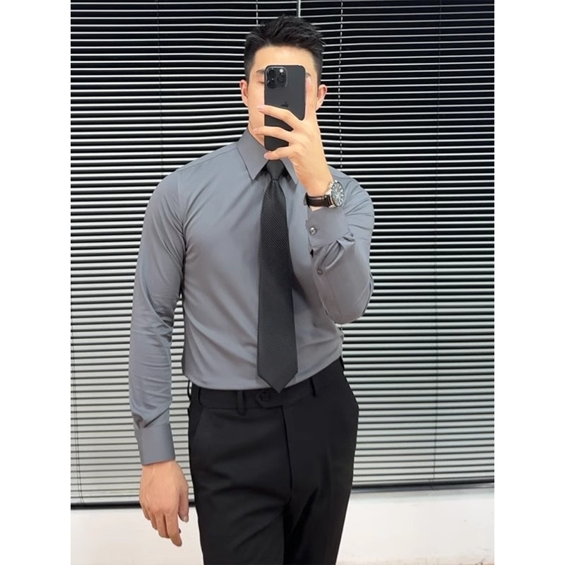Versão coreana Roupas masculinas de alta qualidade, sem ferro, negócios, roupa Formal, roupa interna, roupa de rua, cami