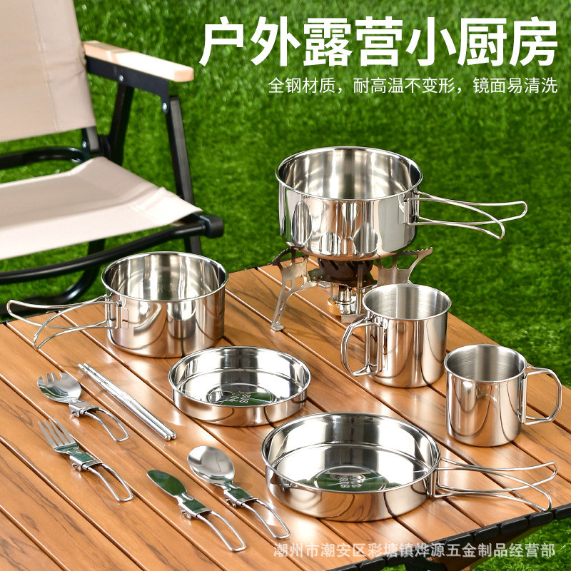 Conjunto de utensílios de mesa dobráveis para camping em aço inoxidável 304, equipamento de camping, utensílios de cozin