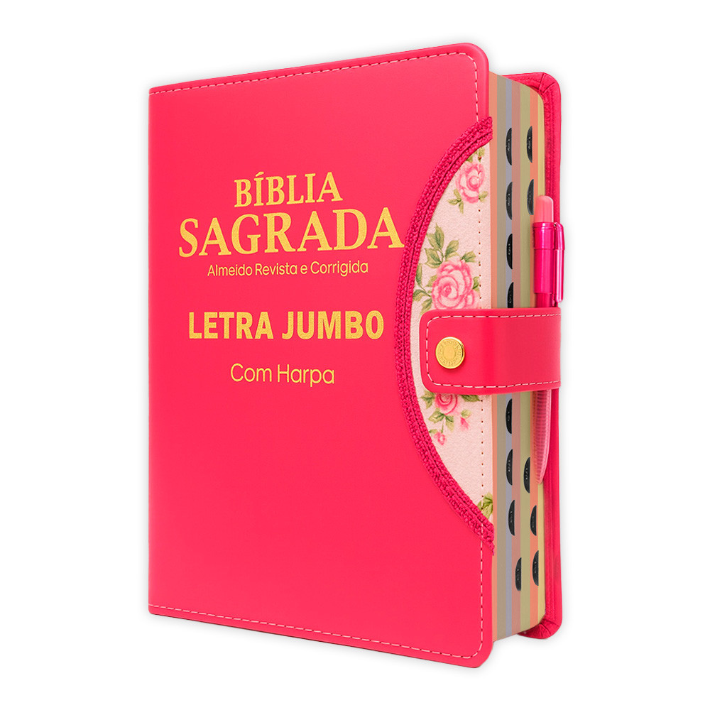 Bíblia Sagrada Letra Jumbo - Botão Pink - C/ Harpa