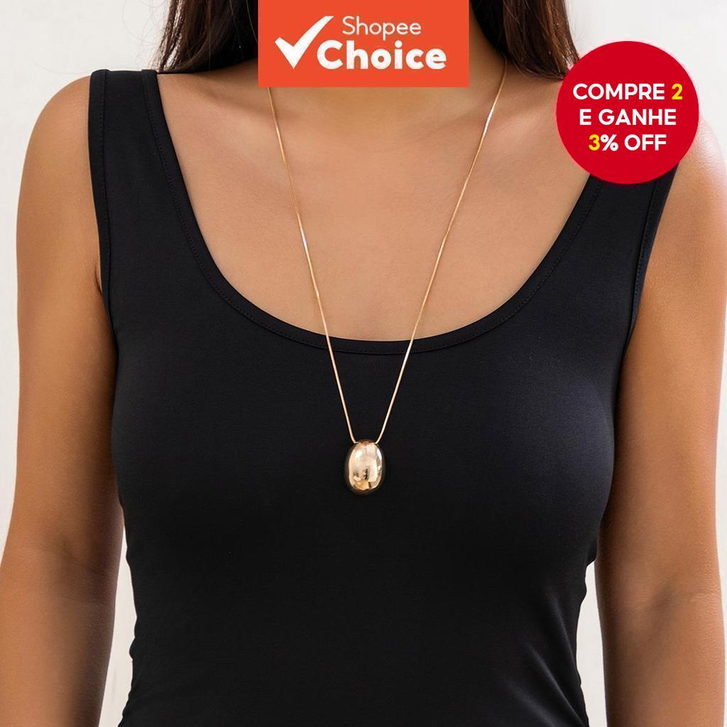 Corrente Longa com Pingente de Bola Elíptica Superfície 2024 Fashion Jewelry para Senhoras