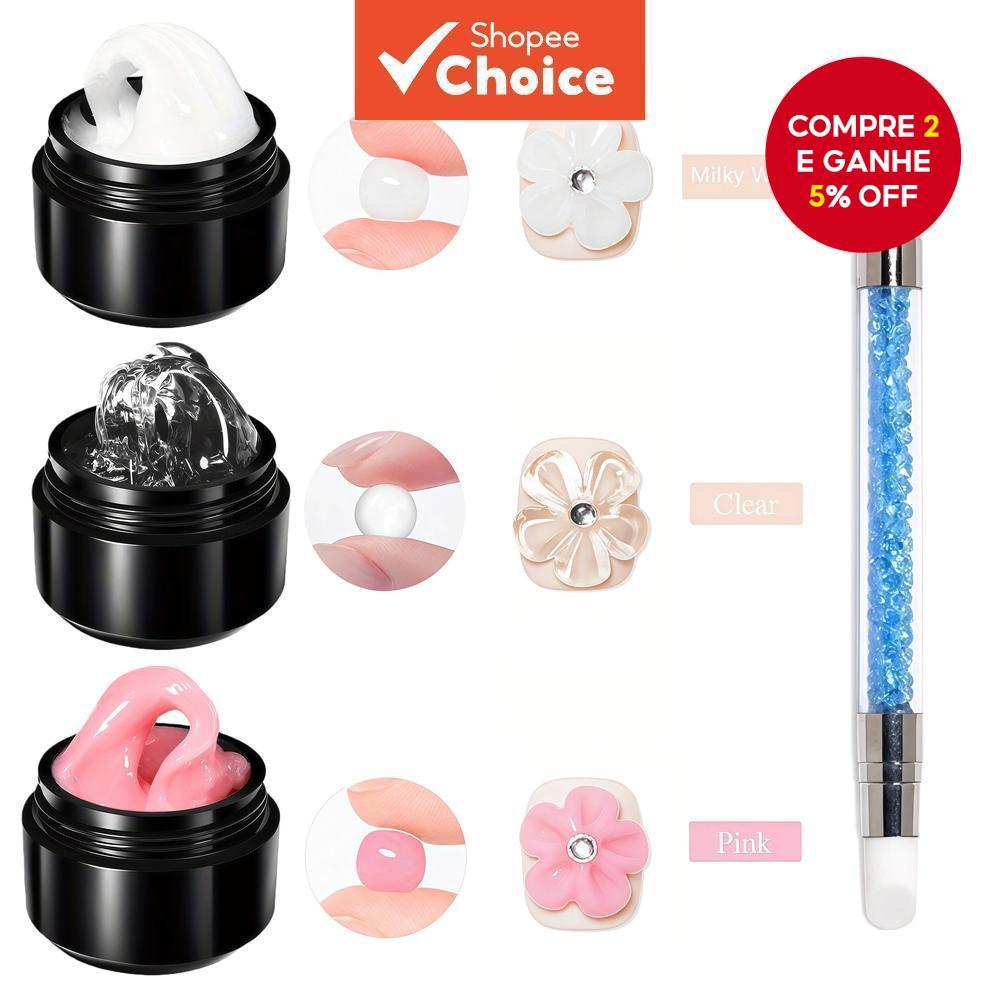 Conjunto de 4 peças 10 ml de gel sólido antiderrapante com caneta de ponta dupla, kit 3D para unhas em relevo e