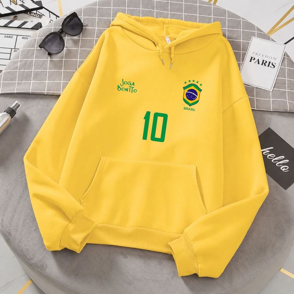 Moletom Brasil Flanelado Inverno Blusa de Frio Capuz Estampa Brasil Unissex Algodão Macio Forrado