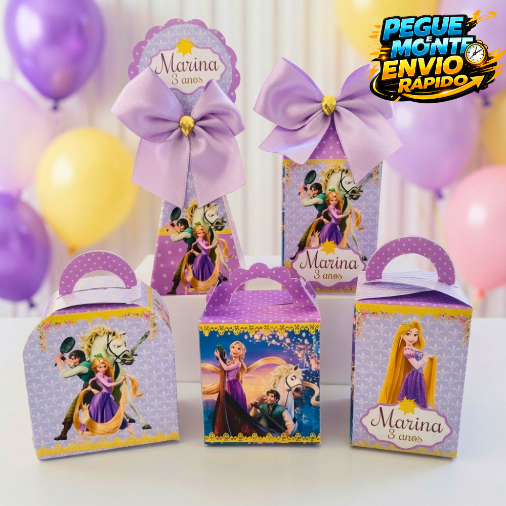 Kit Caixas Rapunzel Enrrolados Personalizada PEGUE E MONTE /Lembrancinha de Festa /Aniversário / Kit Festa