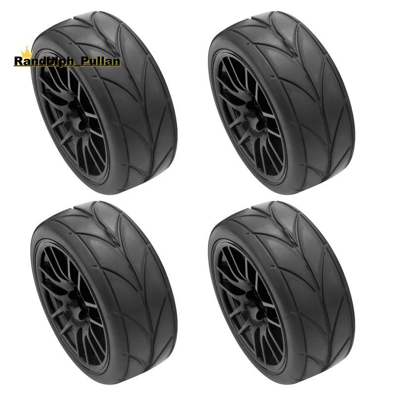 [Concessional H] 4 Unidades 1/10 Pneu De Borracha Rc Pneus De Carro De Corrida No Aro Da Roda De Estrada Adequado Para P