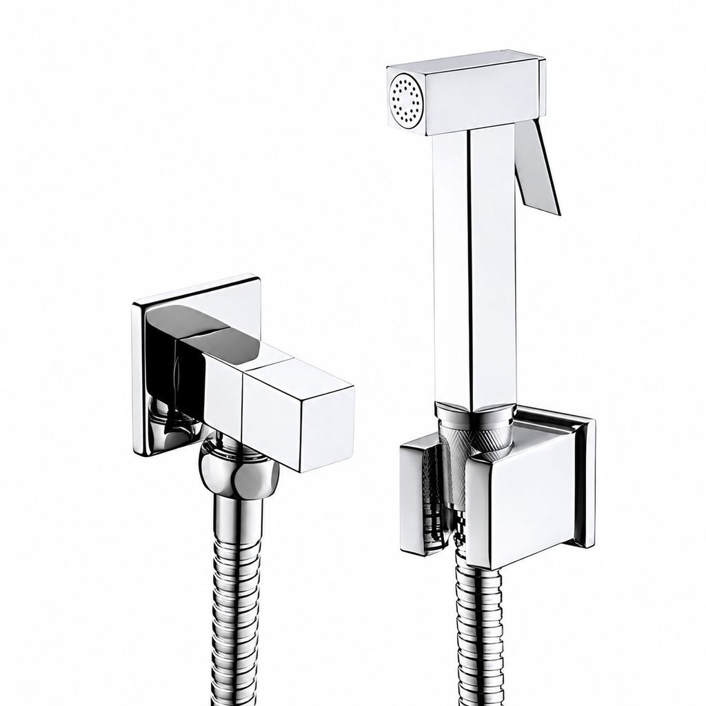 Ducha Higiênica Chuveirinho Quadrada Cromado Gatilho em Metal Luxo para Banheiro