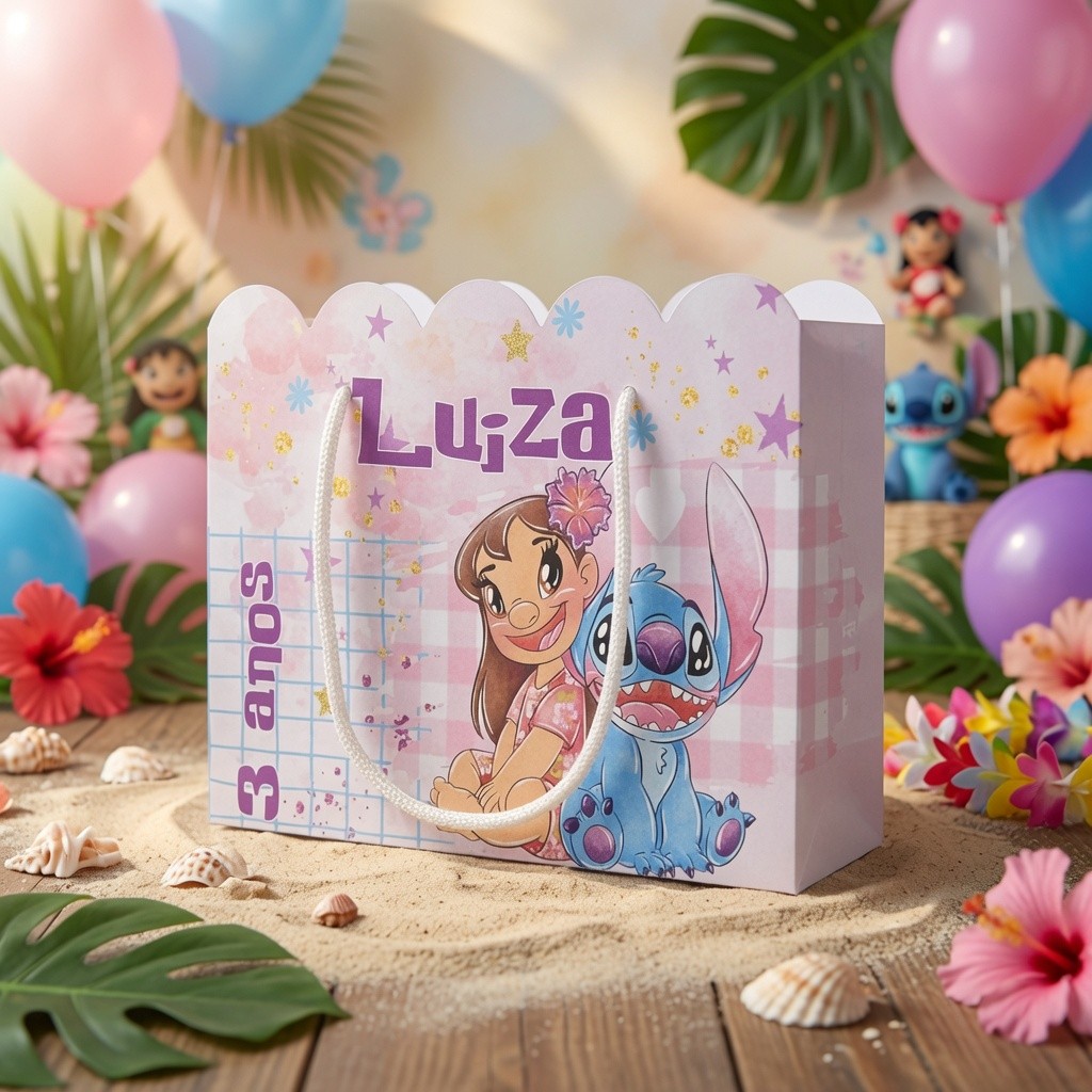 Sacolinha Personalizada Lilo e Stitch Lembrancinha para Festa Papelaria Personalizada Lilo e Stitch
