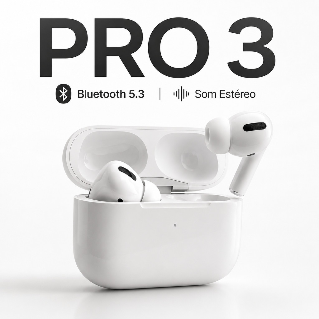 Fone Bluetooth PRO 3 Sem Fio TWS Bluetooth 5.3 Touch Controle Estéreo Android iPhone
