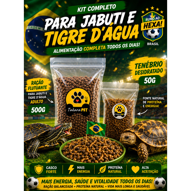 Kit Ração Para Tartaruga Jabuti e Aquática 500gr + Tenébrio 50gr