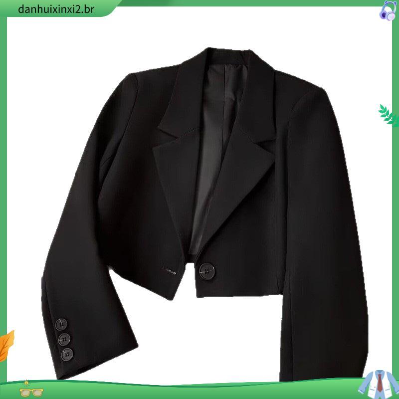 Preto curto terno casaco feminino moda terno feminino primavera outono local de trabalho macio respirável terno casaco f