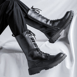 Botas de couro de cano alto botas Martin de couro genuíno masculino britânico Casual botas de piloto vento botas de moto