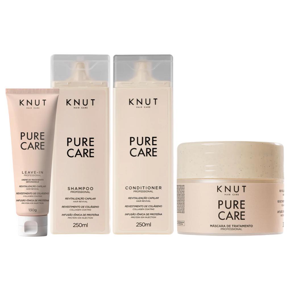 Kit Knut Pure Care Tratamento Shampoo 250ml + Condicionador 250ml + Máscara 300g + Hair Remedy 130g