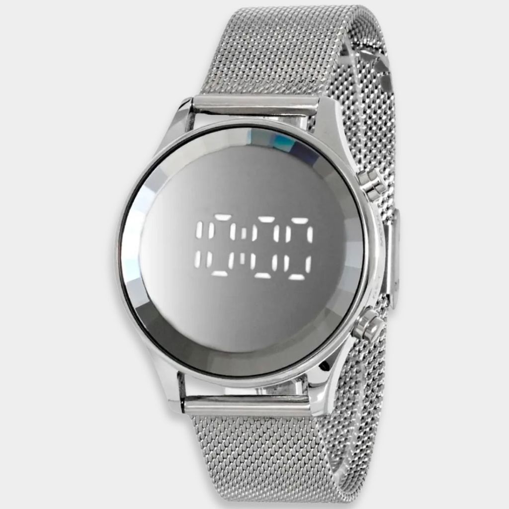 Relógio Lince Digital Led Pulseira Mesh Feminino - Prata