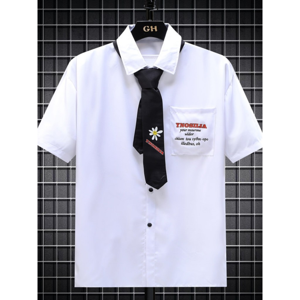 Camisa branca de manga curta masculina verão versão coreana na moda bonito camisa Casual estudante solto estiramento mei