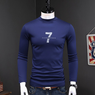 Outono inverno topo masculino fino-ajuste pequena gola alta de manga comprida duplo mercerizado algodão carta número imp