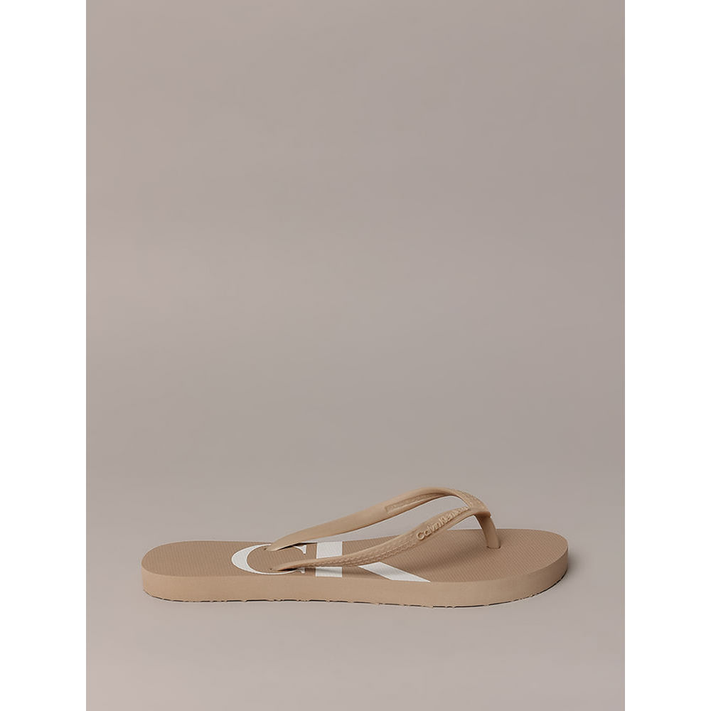 Chinelo Feminino Logo Corrido Calvin Klein Jeans - Caqui Claro