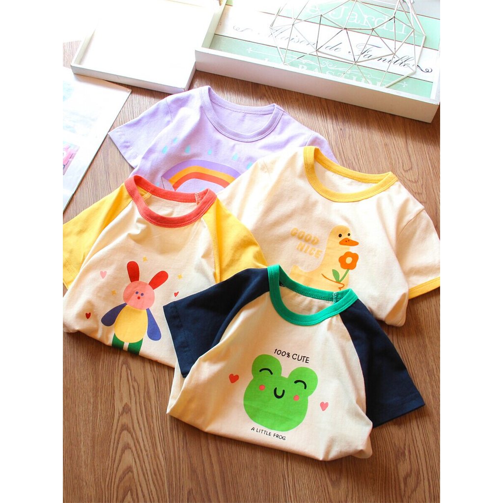Classe A camisa de fundo infantil 2026 verão novos produtos crianças dos desenhos animados impresso camiseta de manga cu