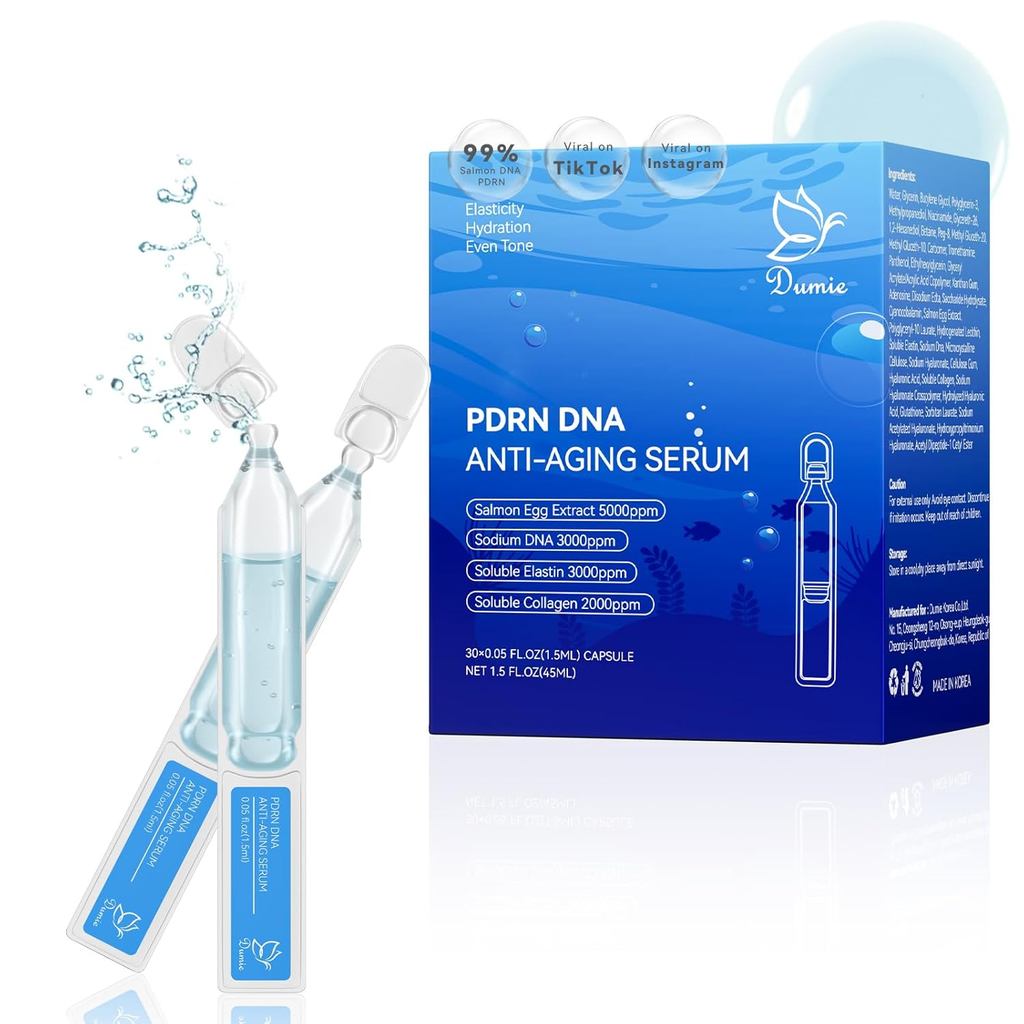 Sérum Antienvelhecimento com DNA de Salmão PDRN, Ampola de DNA de Ovo de Salmão 5000ppm, Colágeno 2000ppm, Glutationa, N