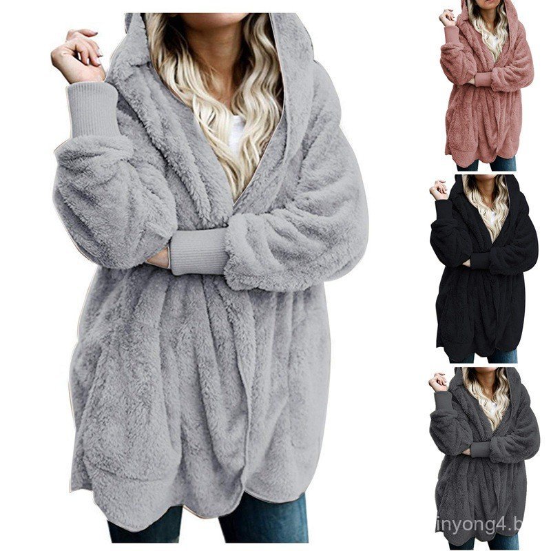 2025 europeu americano outono inverno novo estilo cor sólida Cardigan manga longa casaco de lã Casual com capuz casaco d