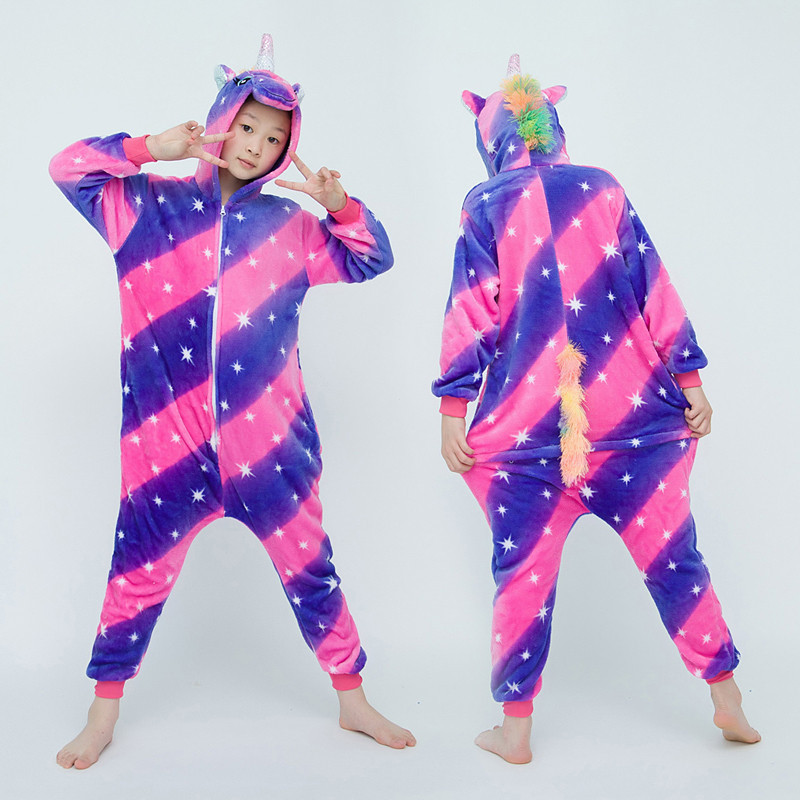 Pijama Infantil De Flanela De Unicórnio , Fantasia De Cosplay De Animal Com Capuz , Roupa De Dormir De Uma Peça Confortá