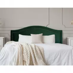 Cabeceira King Curva Luxo 193x60 Veludo Verde - Tachas Fumê