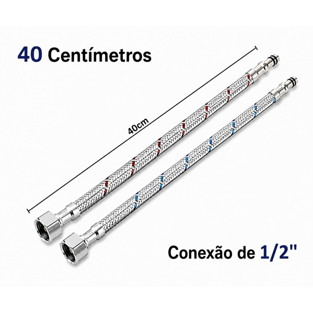 Engate Flexível 40cm Inox Para Misturador Monocomando | Kit 1 A 5