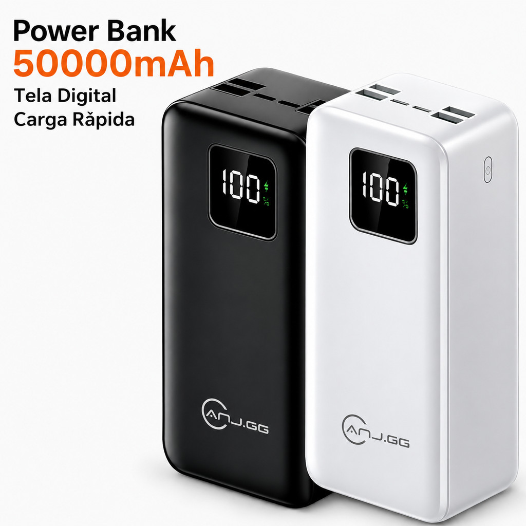 Power Bank 50000mAh Carregador Portátil Rápido USB Tipo C LED Alta Capacidade Celular