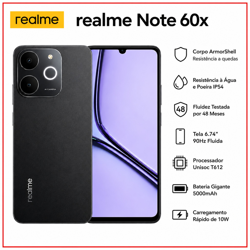 Smartphone Celular Realme Note 60X 4G 64GB 4GB / 3GB Ram Dual Sim Global Original Lacrado