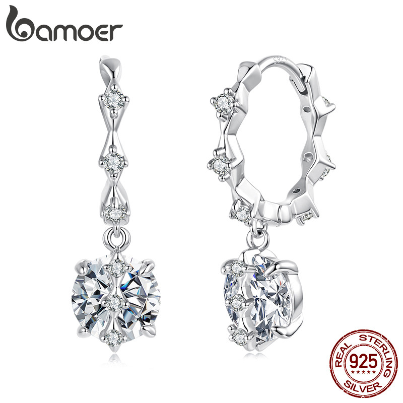 Brincos De Moissanite De Prata Esterlina 925 Bamoer 1ct Brilho Joias Da Moda Para Presente Feminino