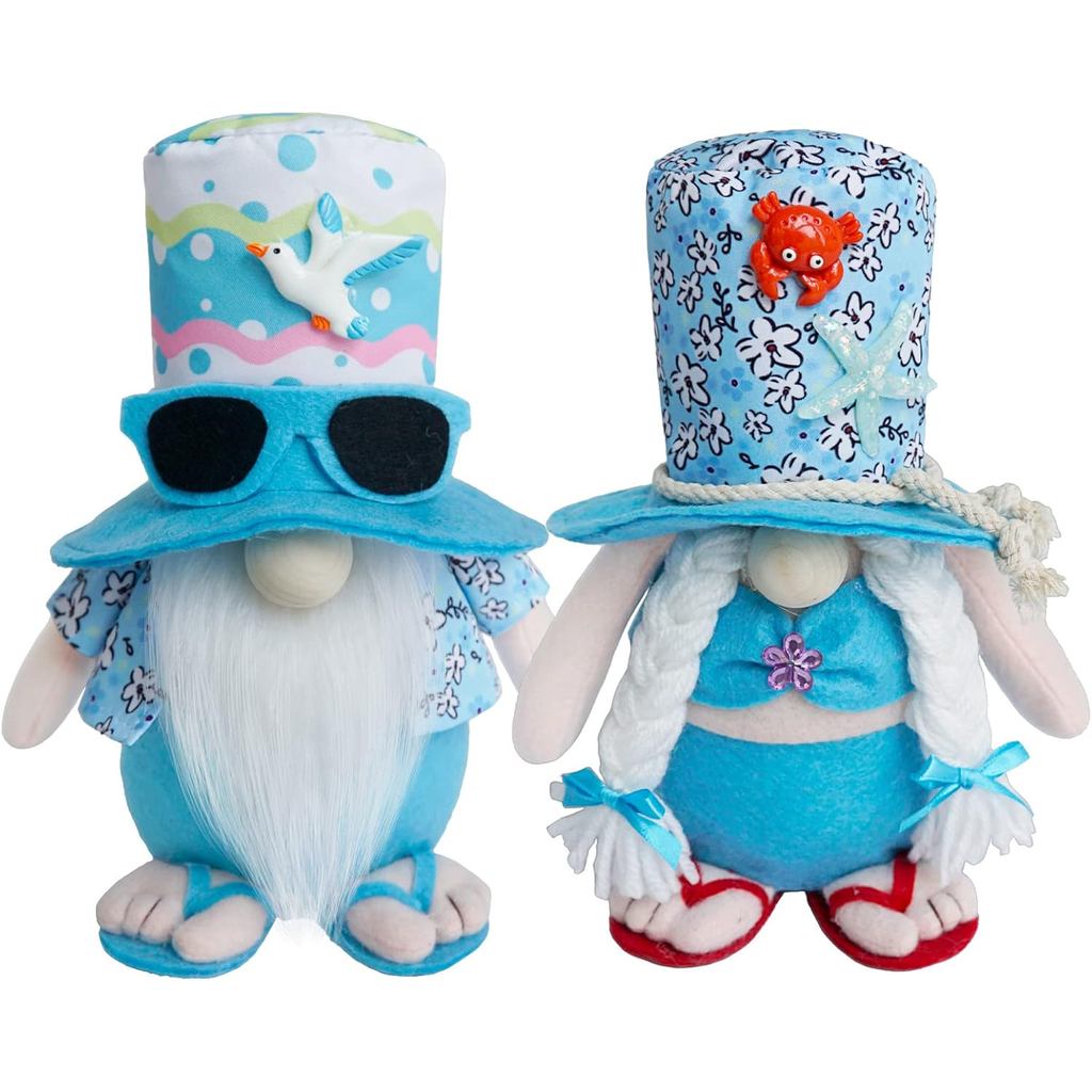 Decorações de Gnomos de Verão para Casa, Gnomos de Praia de Pelúcia, Decoração de Bandeja em Camadas com Gnomos de Estil