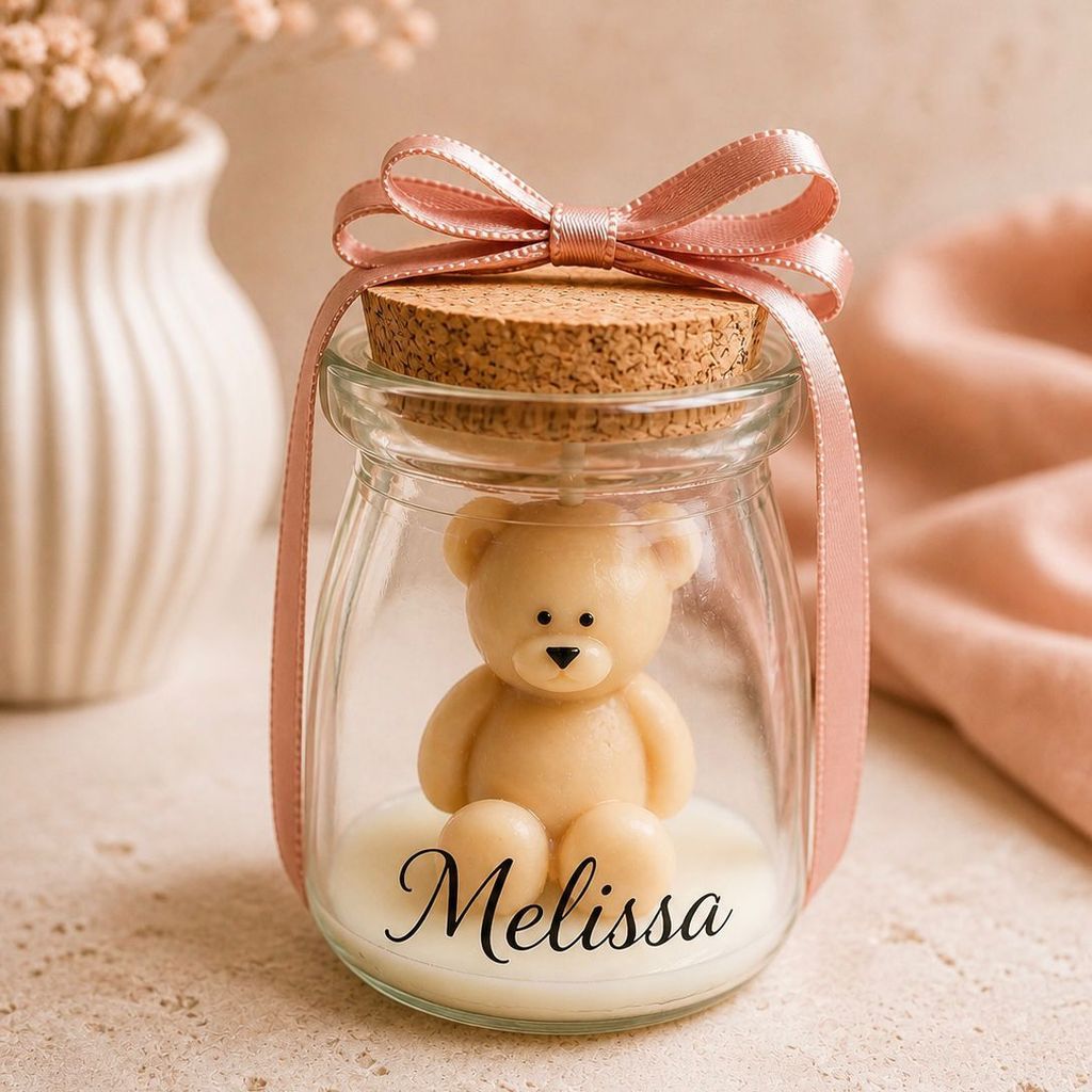 Kit 20 Velas Aromáticas Ursinho Personalizada 115g Lembrancinha Maternidade Chá Revelação e Batizado