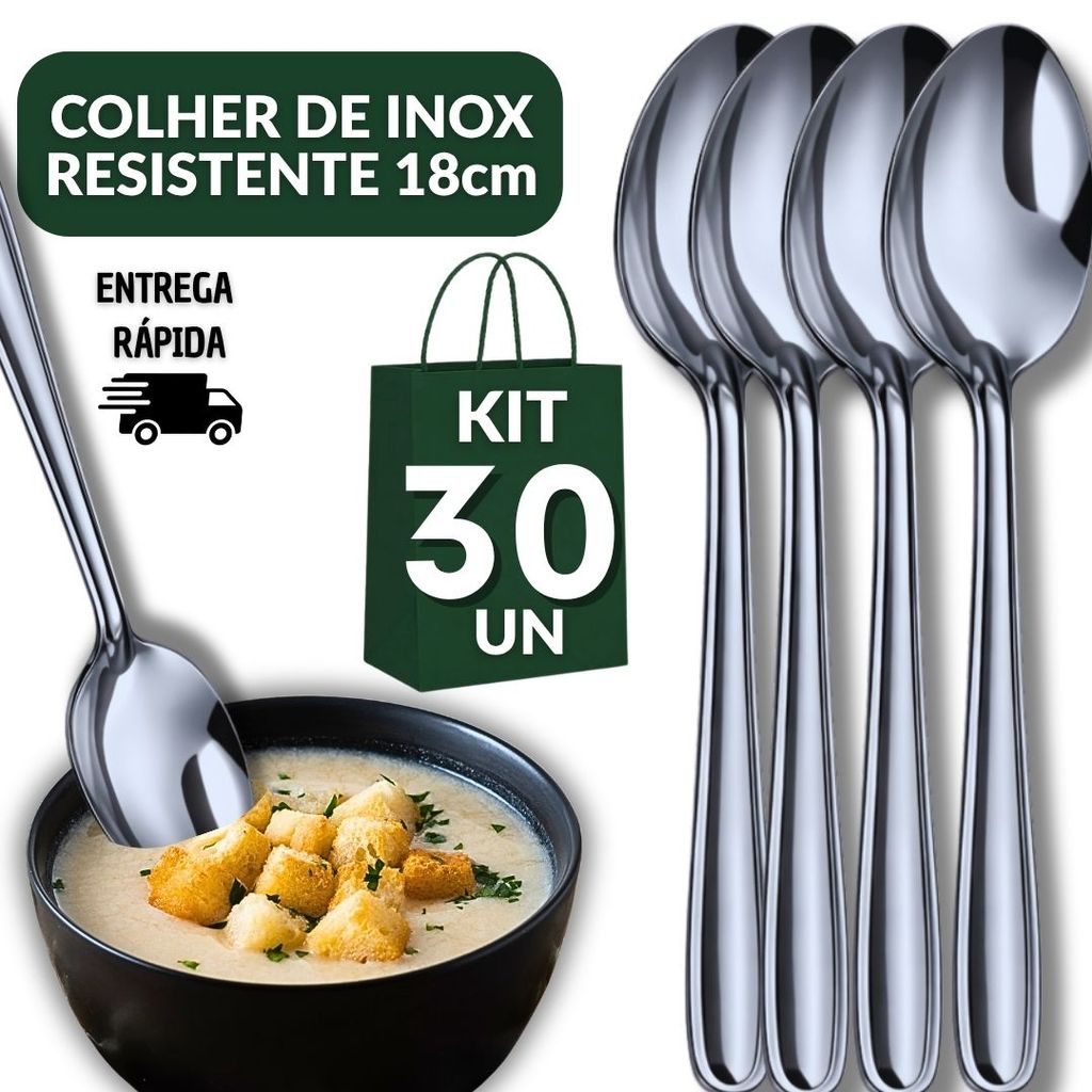 Kit 30 Peças Colher Mesa Elegante Aço Inox Casa Restaurante Churrascaria Pizzaria Lanchonete Buffet Utilidades Arraiá